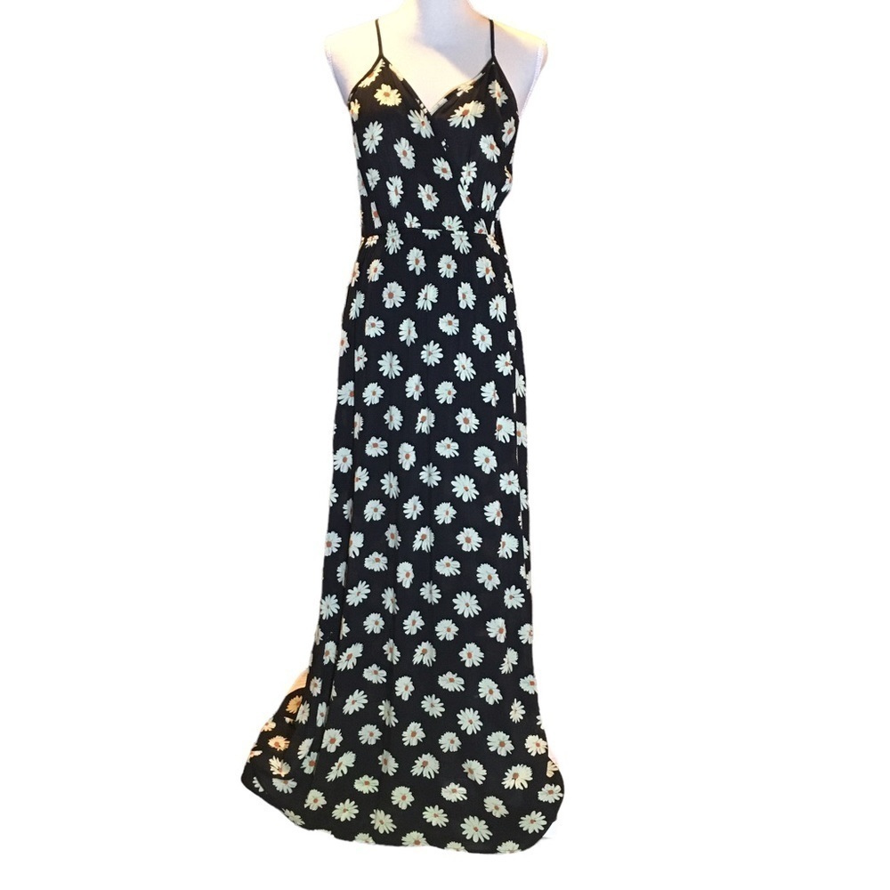 Altar'd State Sleeveless CrossStrap Black w/Daisy Floral Print Maxi Dress-Sz S